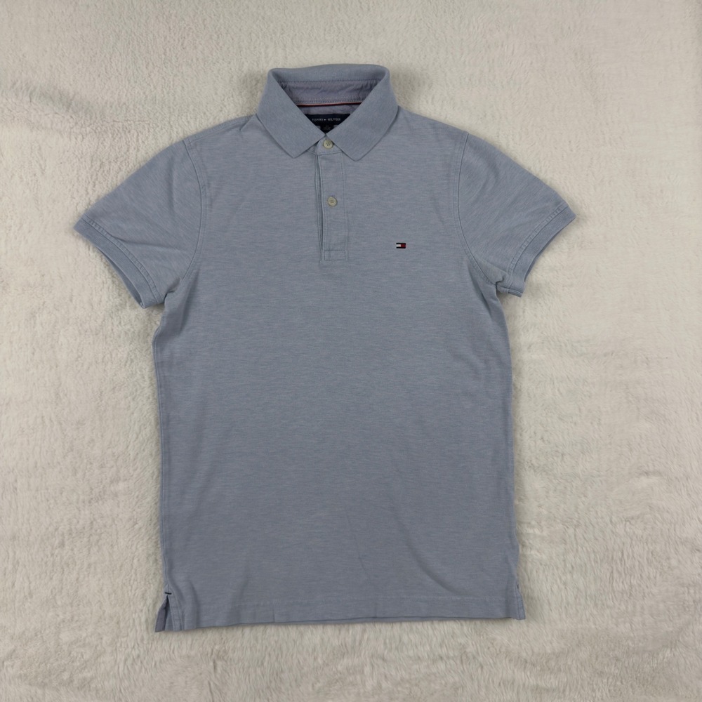 Tommy Hilfiger Mens Slim Fit Polo Shirt Light Blue Heather Pique XS